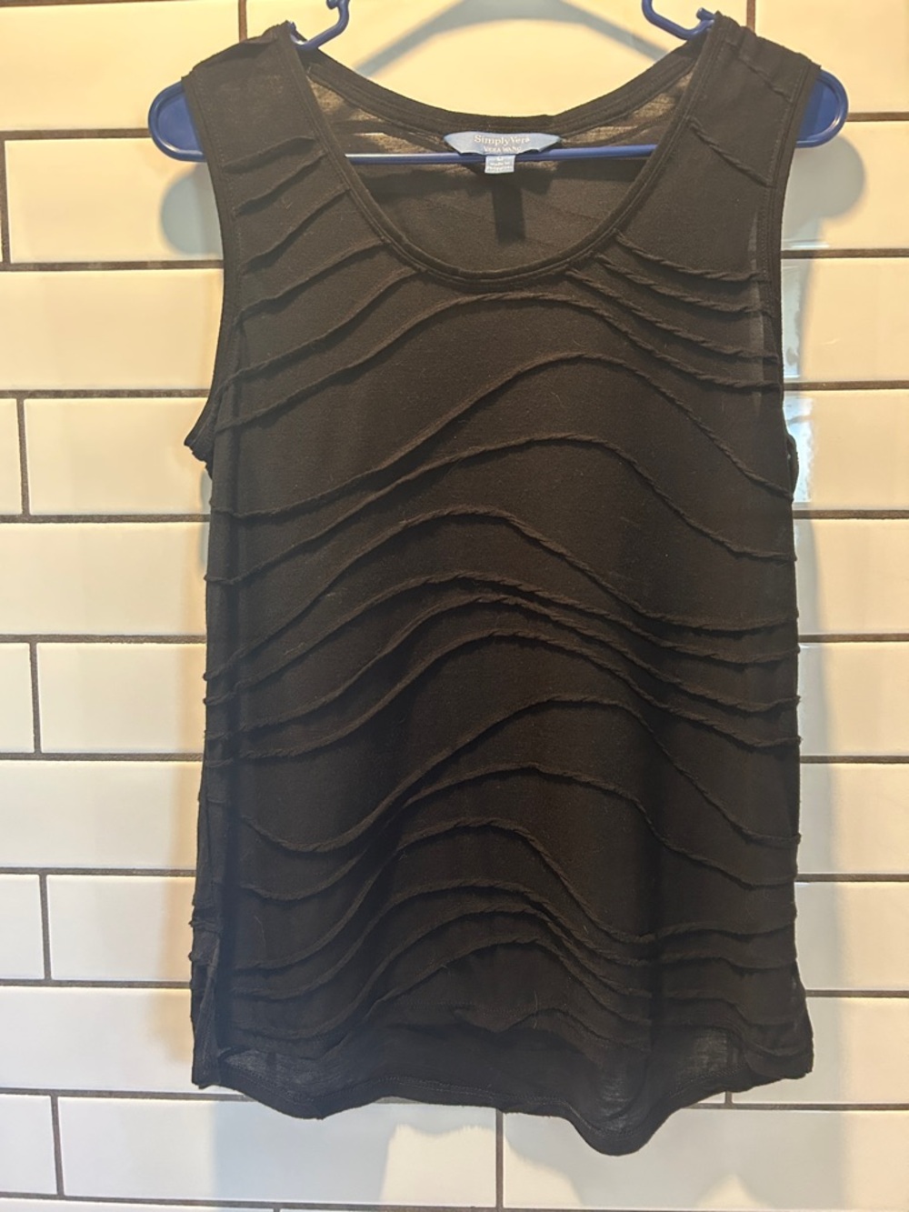 Simply Vera Vera Wang Black Wave-Textured Crew Neck Top